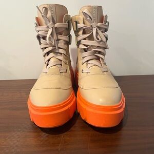 Sorel Women's Beige and Neon Orange Combat Boots